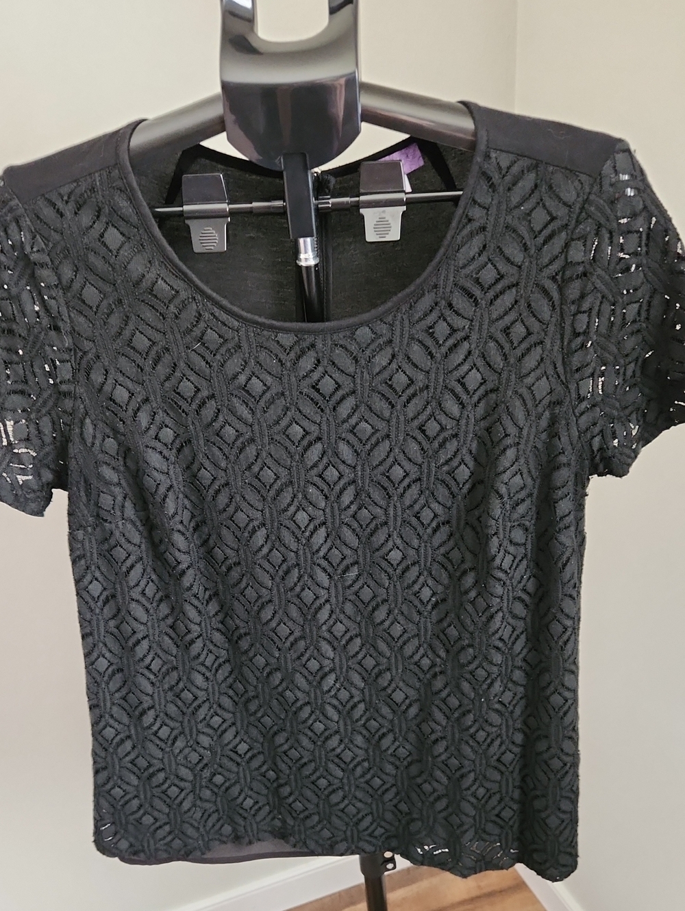 Black Lace Short Sleeved Top - 1X